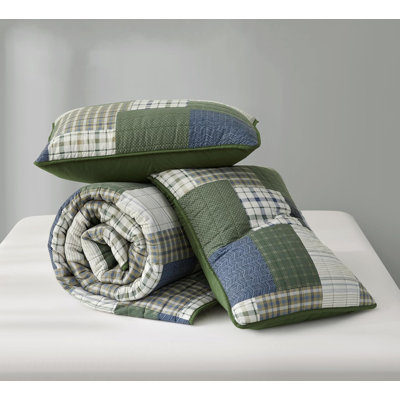 Cedar Printed Plaid Patchwork Microfiber Quilt Set