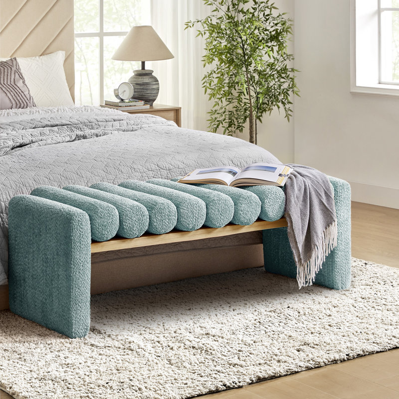 Brame 52.5" W Upholstered Bench with Iron Frame, Sage