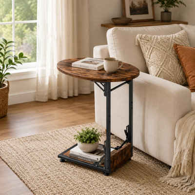 Manufactured Wood Folding End Table with Steel Base