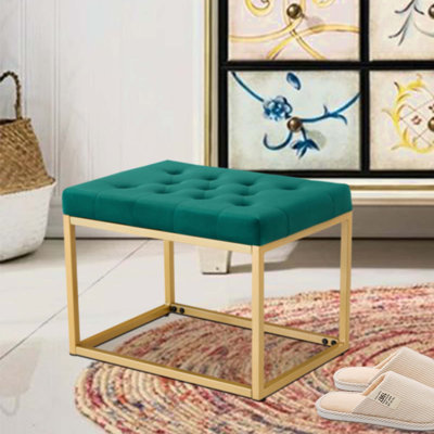 Velvet Square Footstool Ottoman