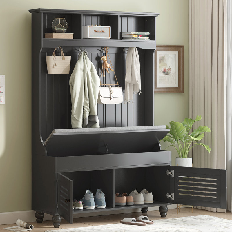 Versatile Hallway Storage Bench with Multiple Features for Home Organization, Black
