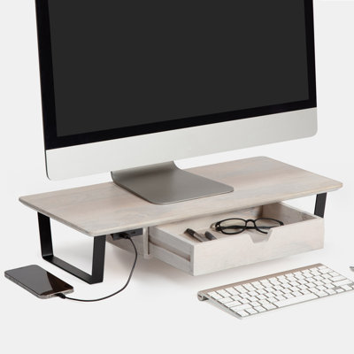 Giannah Wood Monitor Stand with Drawer & USB Port