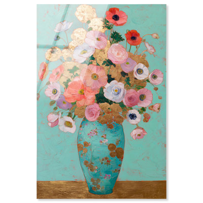 Décoration murale florale Vase turquoise Blooms III par Art Remedy, prête à être suspendue, 10 x 15