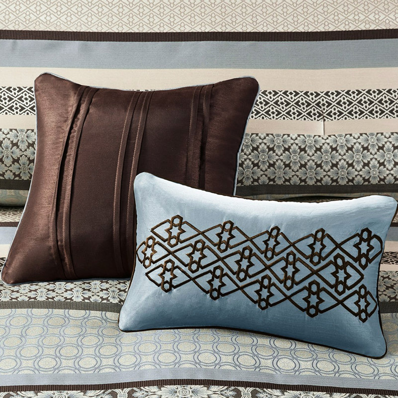 Édredon pour très grand lit 7 pièces en bleu - avec magnifique motif géométrique, literie, rembourrage lavable à la machine, literie facile d'entretien
