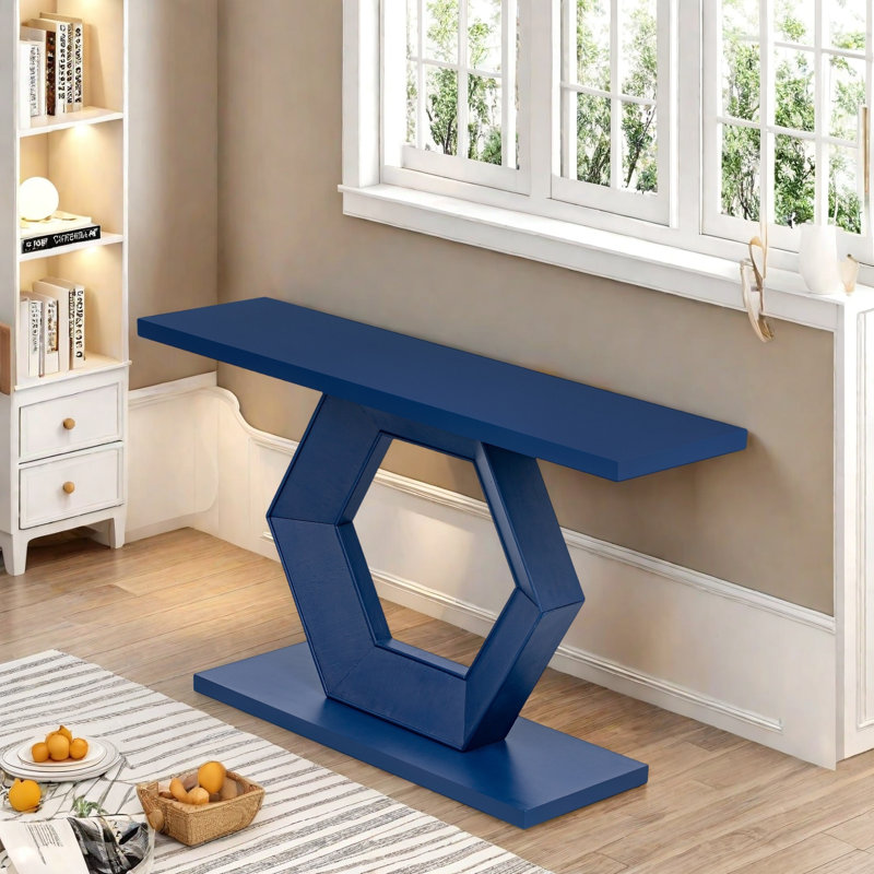 Modern Console Table With Striking Hexagon Legs, Premium Fir Veneer Finish, Durable Mdf Construction, Functional Storage, Easy Assembly - Ideal Entryway Accent Table For Hallway