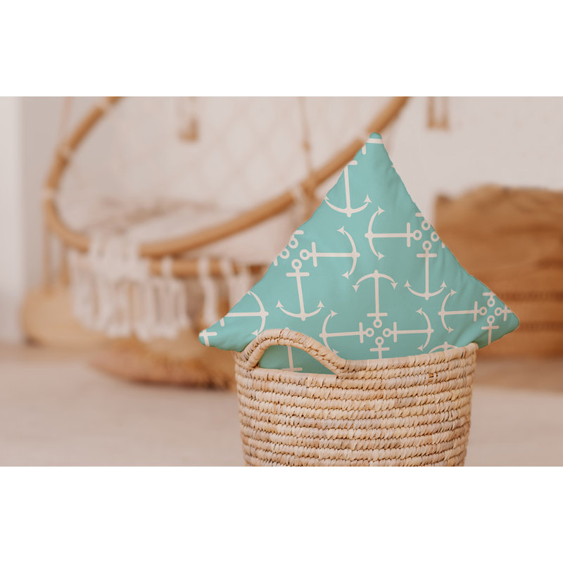 Anchor's Up Outdoor Square Pillow Cover & Insert, 26"H x 26"W, Wave Top Blue