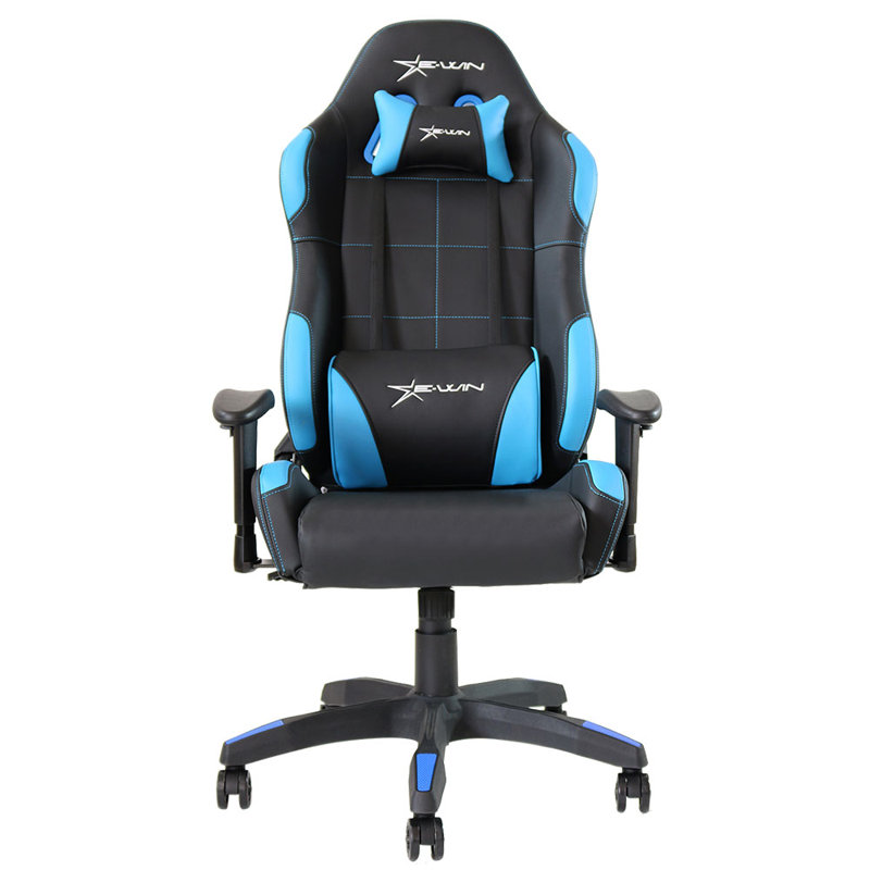 E-WIN Adjustable Reclining Faux Leather Swiveling PC & Racing Game Chair in Black