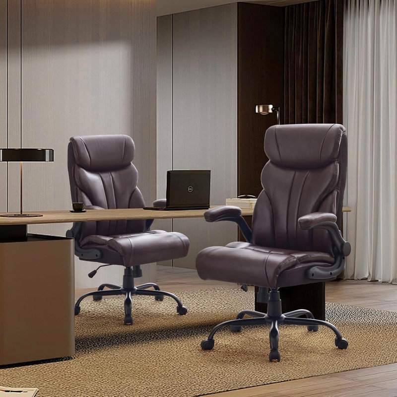 Big & Tall Office Chair 500LBS Capacity, Ergonomic Gaming Chair with Footrest for Adults, Brown