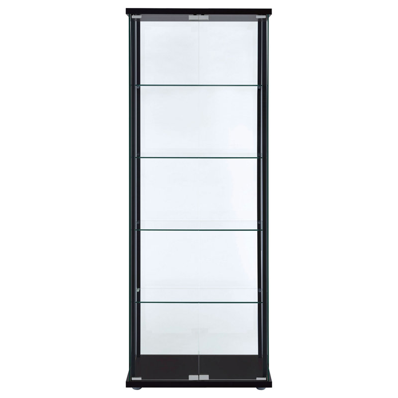 Vitrine Lisa, portes en verre, 4 tablettes, cadre noir, 64 po
