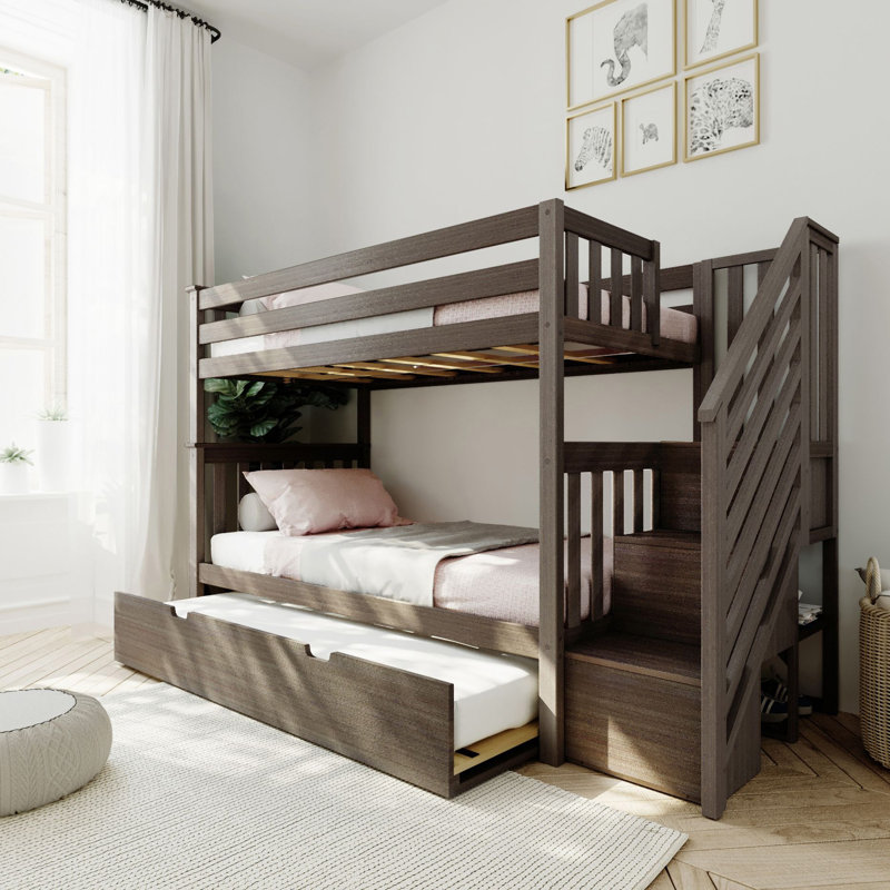 Lit superposé simple au-dessus de simple en bois massif avec lit gigogne Northfield, Argile