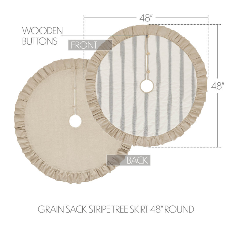 48" Cream and Gray Striped Cotton Tree Skirt