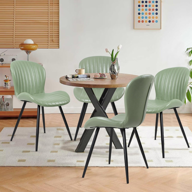 Leather Side Chairs Dining Chairs, Green