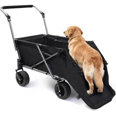 110lbs Heavy Duty Folding Dog Wagon with 17.3" Extendable Rear Ramp