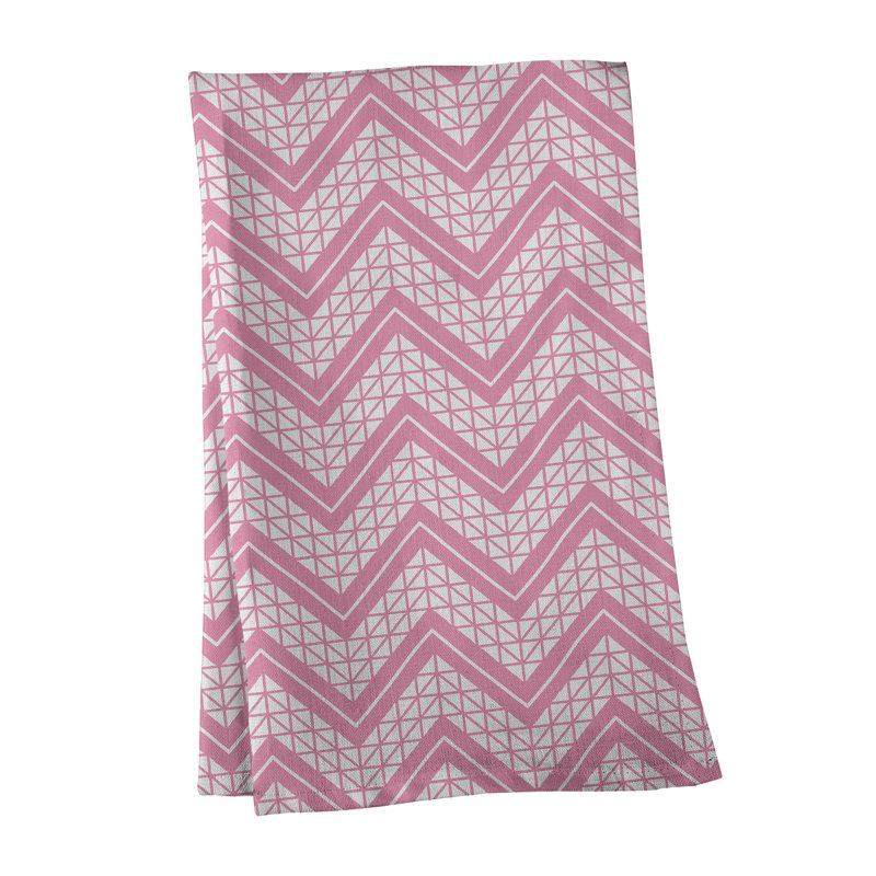 Stephenie Tea Towel Kitchen Towel, Pink/Light Pink/White, Cotton Twill