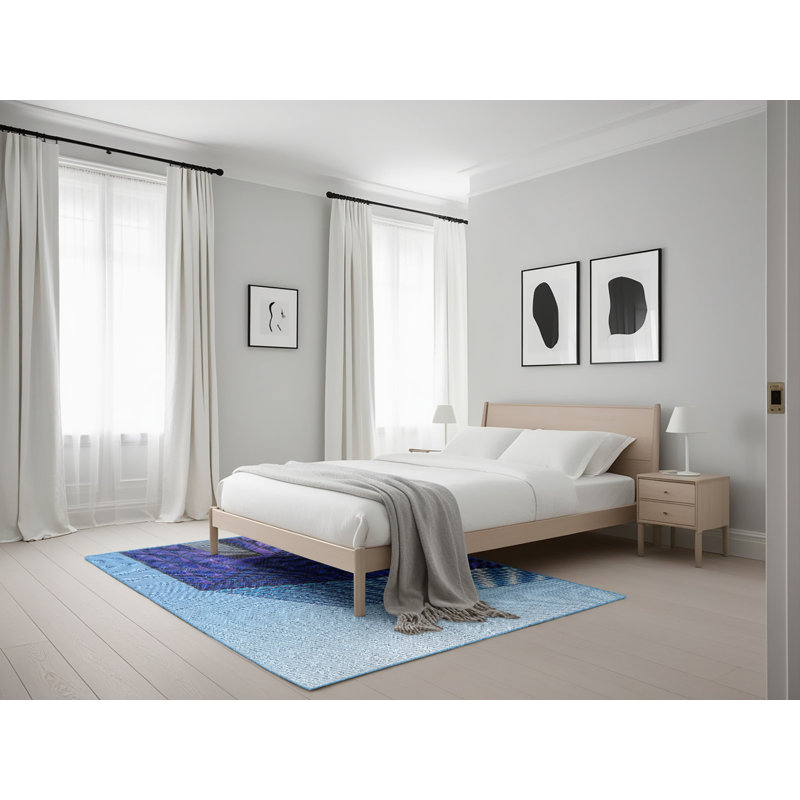 Tapis bleu/mauve à tisser électrique, Rectangle 5 pi x 7 pi