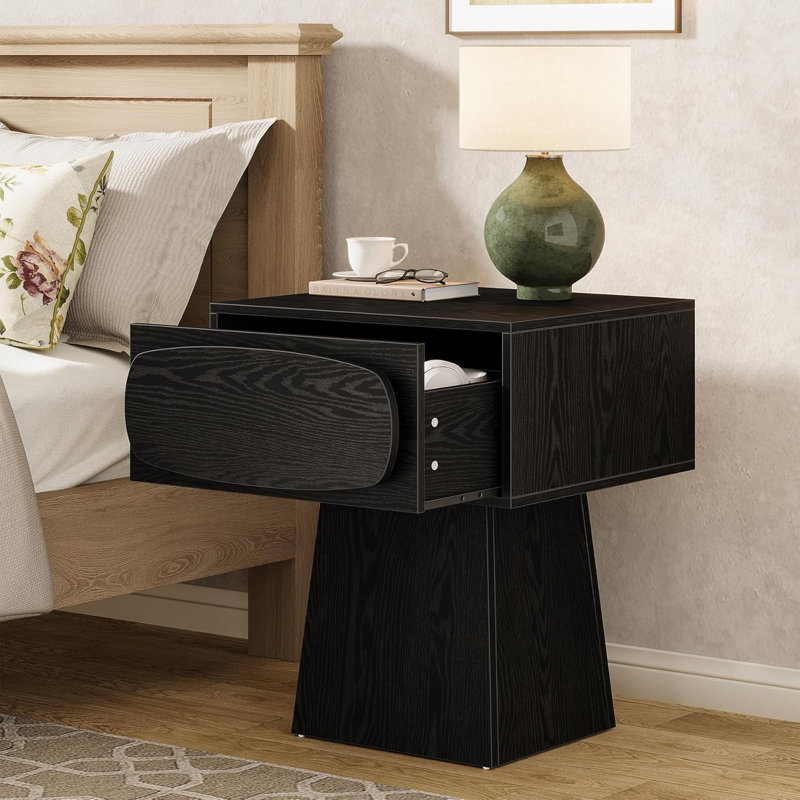 Table de chevet de chevet avec tiroir, Individuel, Noir