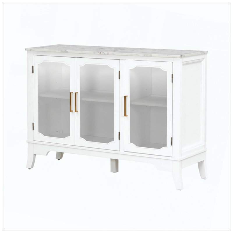 Élégante armoire de rangement à 3 portes avec grand espace de rangement pour l'entrée de la salle à manger, Blanc ancien