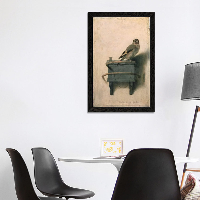 The Goldfinch, 1654 by Carel Fabritius - Painting on Canvas, 101.6 cm H x 66.04 cm W, Black Framed