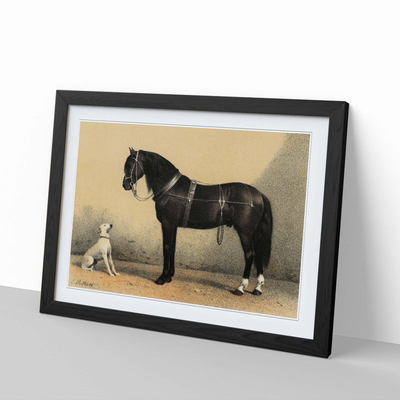 Horse and Hound by Emil Volkers - Framed Print, 36cm H x 48cm W x 2cm D, Black Framed