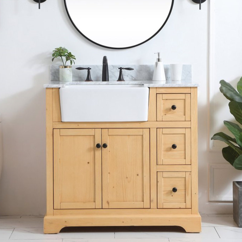 Pardue 36'' Single Bathroom Vanity with Marble Top, Natural Wood