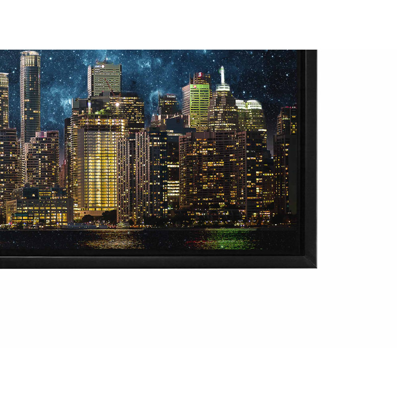 Toronto Skyline Moon - imprimé, Cadre flottant noir, H 19 po x l 51 po x P 4,25 po