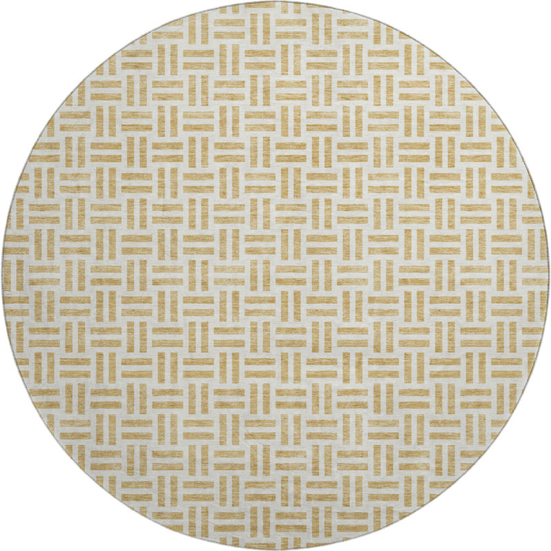 Premium Machine Washable Prisco Gold Rug, Round 8'