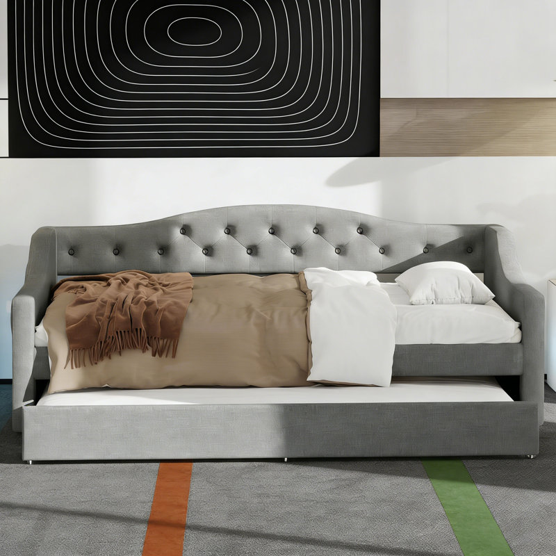 Sofa Bed Twin XL With Trundle And LED Lighting, Gray, Twin Extra-Long