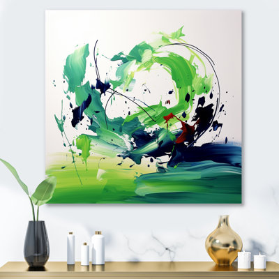 «Green and White Abstract Ink Expression II», art mural abstrait en métal