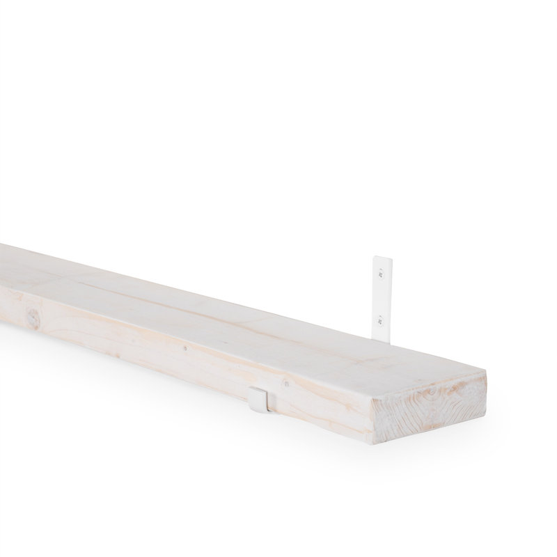 Ron Oak Solid Wood Bracket Shelf, Natural/White, 8cm H x 84cm W x 18cm D