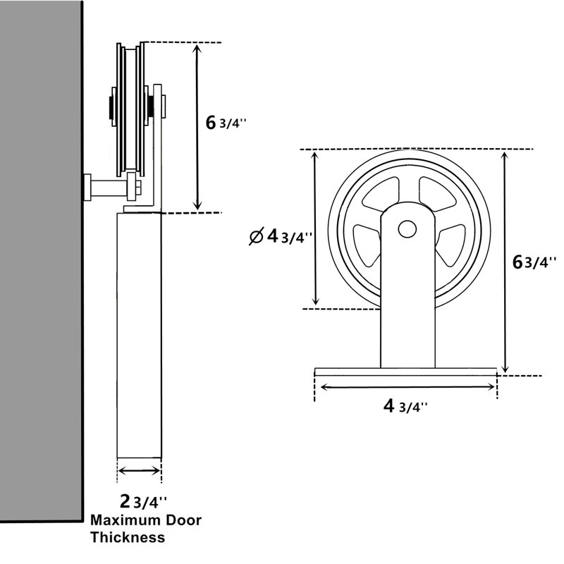 Ensemble de quincaillerie à une porte sans rail de dérivation à une voie noire rustique noire (porte non incluse), 90 po