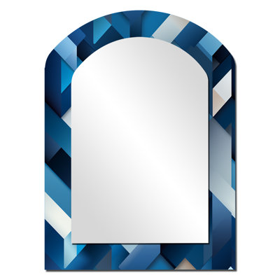 Roeper minimaliste blanc et bleu à motifs géométriques géométriques - miroir asymétrique géométrique, miroir mural décoratif arche bleue, impression sur métal