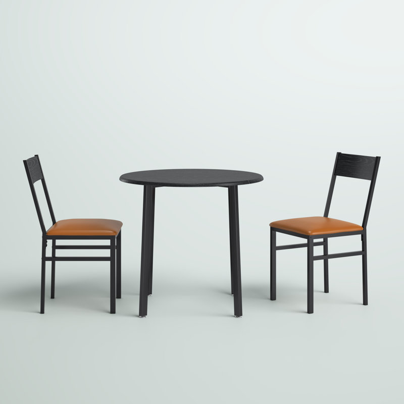 3 Piece Round Dining Table Set With Cushioned Chairs, Modern Counter Height Dinette Set, Small Kitchen Table Set With 1 Table And 2 Chairs For Dining Room, Small Spaces, Espresso And Brown