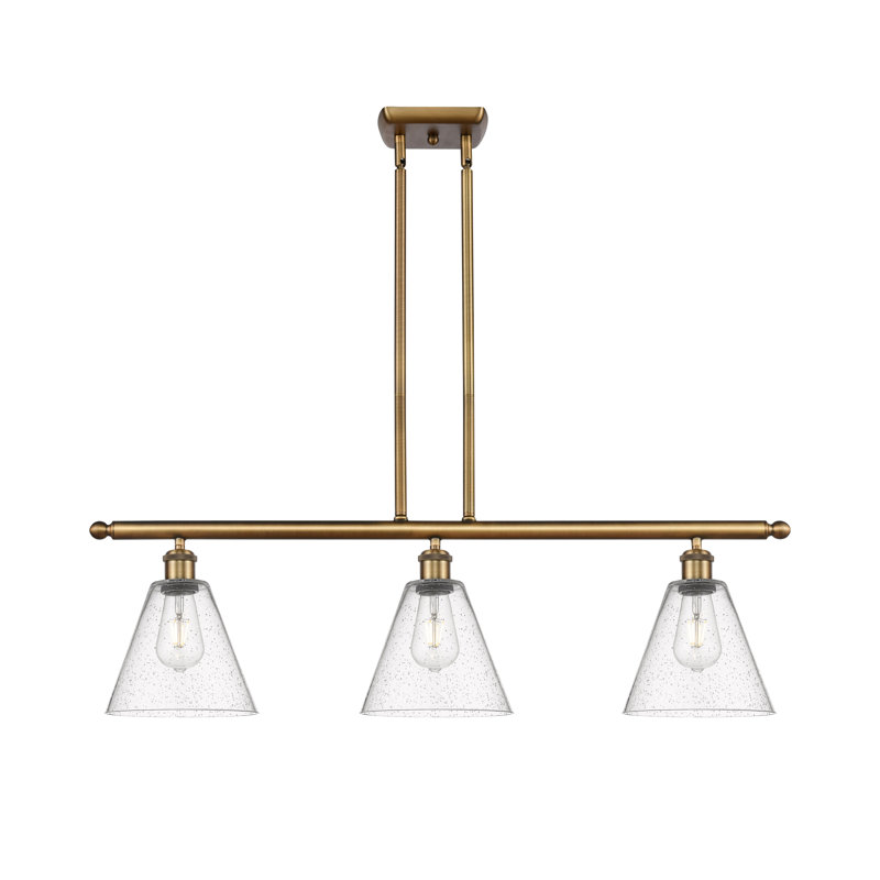 Luminaire suspendu linéaire à 3 lumières pour îlot de cuisine Angelissa, DEL, H 44,25 po x l 36 po x P 8 po, Laiton brossé