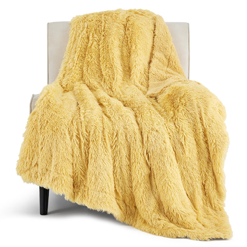 Jeté de lit en fausse fourrure de sherpa Bedure - couverture de lit moelleuse ultra douce pour chambre de dortoir - jaune clair - cadeau parfait pour les adolescentes