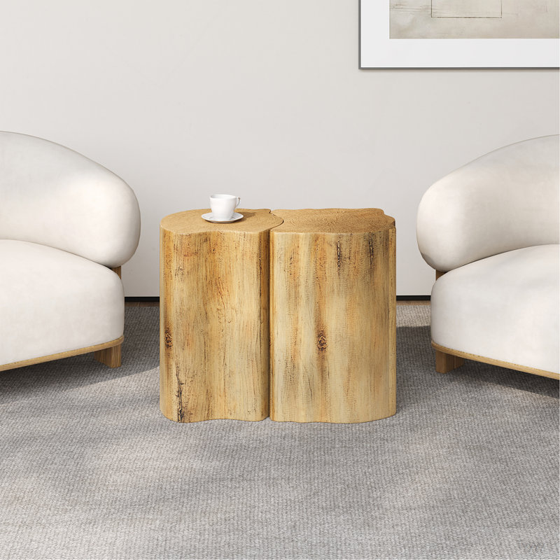 2-In-1 Irregular MGO End Table, Split Design, Small Space Friendly,Indoor Outdoor Use,Natural Color, Natural