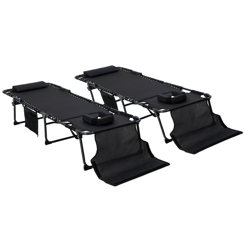 Chaise longue 2 pièces avec dossier inclinable à 5 niveaux, trou de lecture, poche latérale, noir, Noir, 2