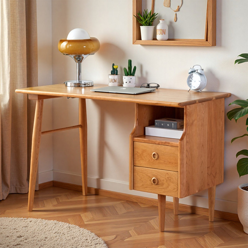 Bureau d'écriture rectangulaire moderne en bois de cerisier simple, H 29,52 po x l 47,24 po x P 22,04 po