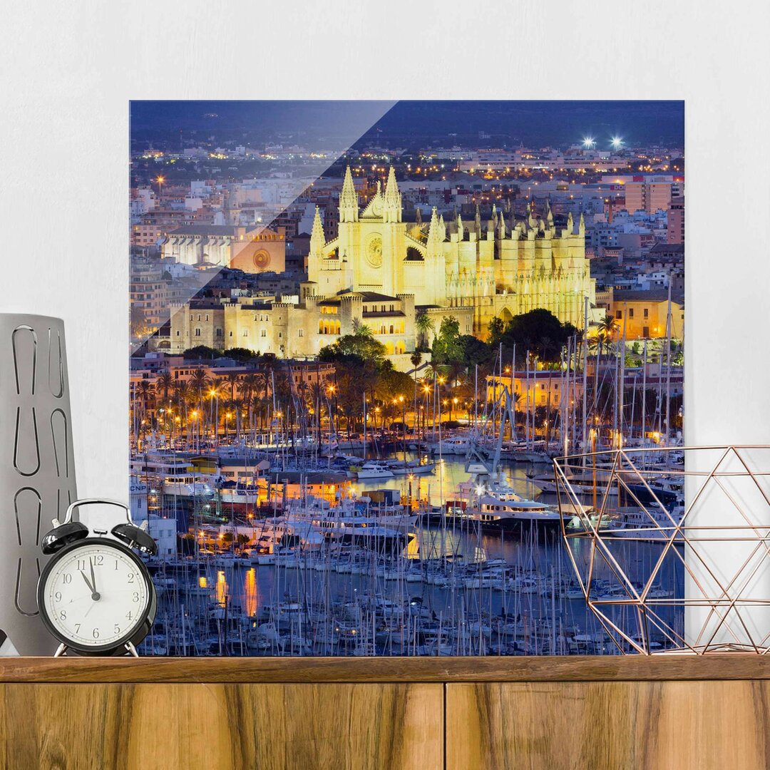 Glasbild Palma De Mallorca Stadt Skyline und Hafen