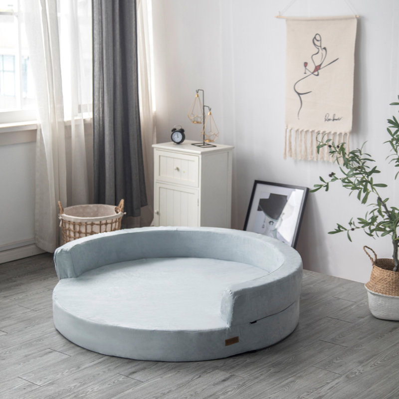 Lit pour chien de luxe rond en mousse à mémoire de forme Fala, Très grand (l 50 po x P 50 po x H 6 po), Gris