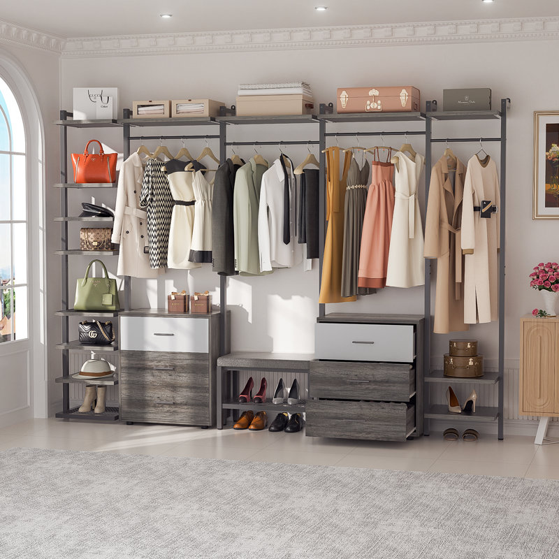 Strathaven Walk in Closet System with 6 Closet Drawers, Black/Grey