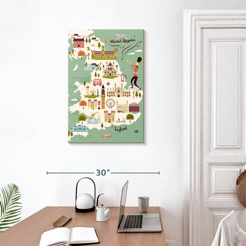 Stylized United Kingdom Map, 30" H x 20" W