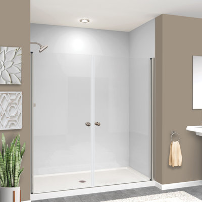 Lyna 68.375'' - 69.375'' W x 70'' H Pivot Frameless Shower Door with Clear Glass