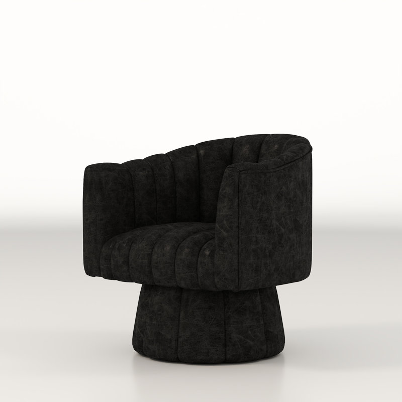 Murrow Upholstered Swivel Barrel Chair, Black Polyester