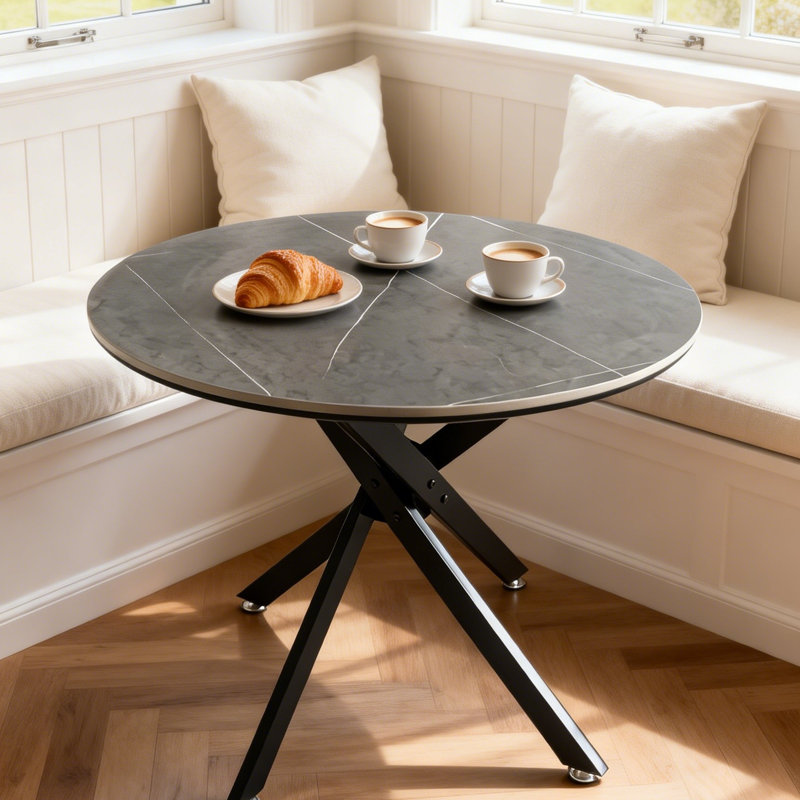 Table bistro 35,5 po ronde en pierre frittée pour petits espaces, Gray