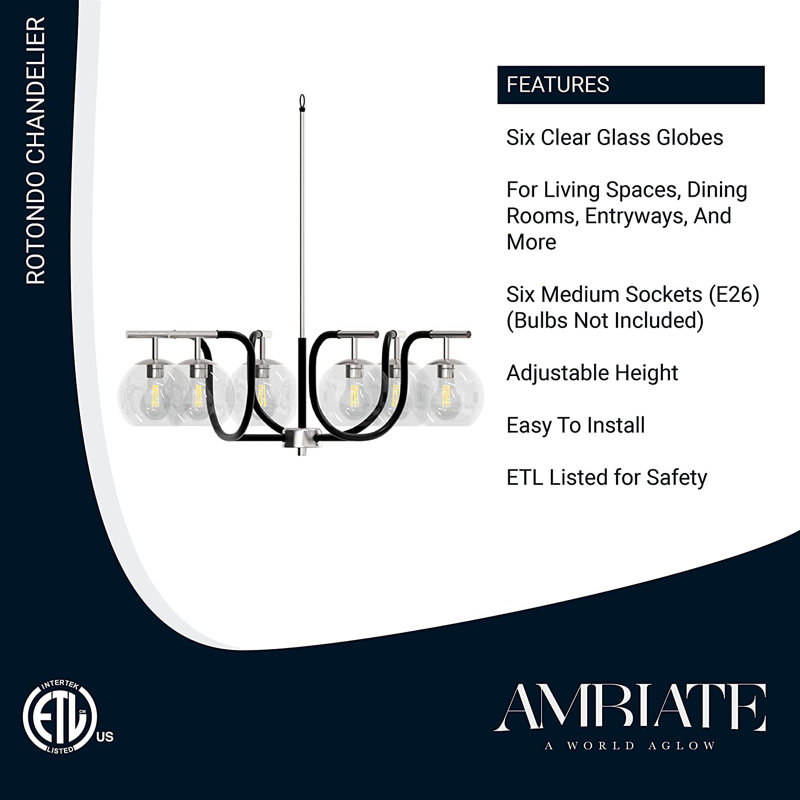 Lustre classique à 6 lumières avec abat-jour, Argent, H 29 po x l 13,40 po x P 13,40 po