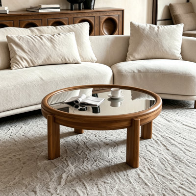 Round Coffee & Cocktail Tables, Mirrored Wood MDF, Retro Modern Living Room