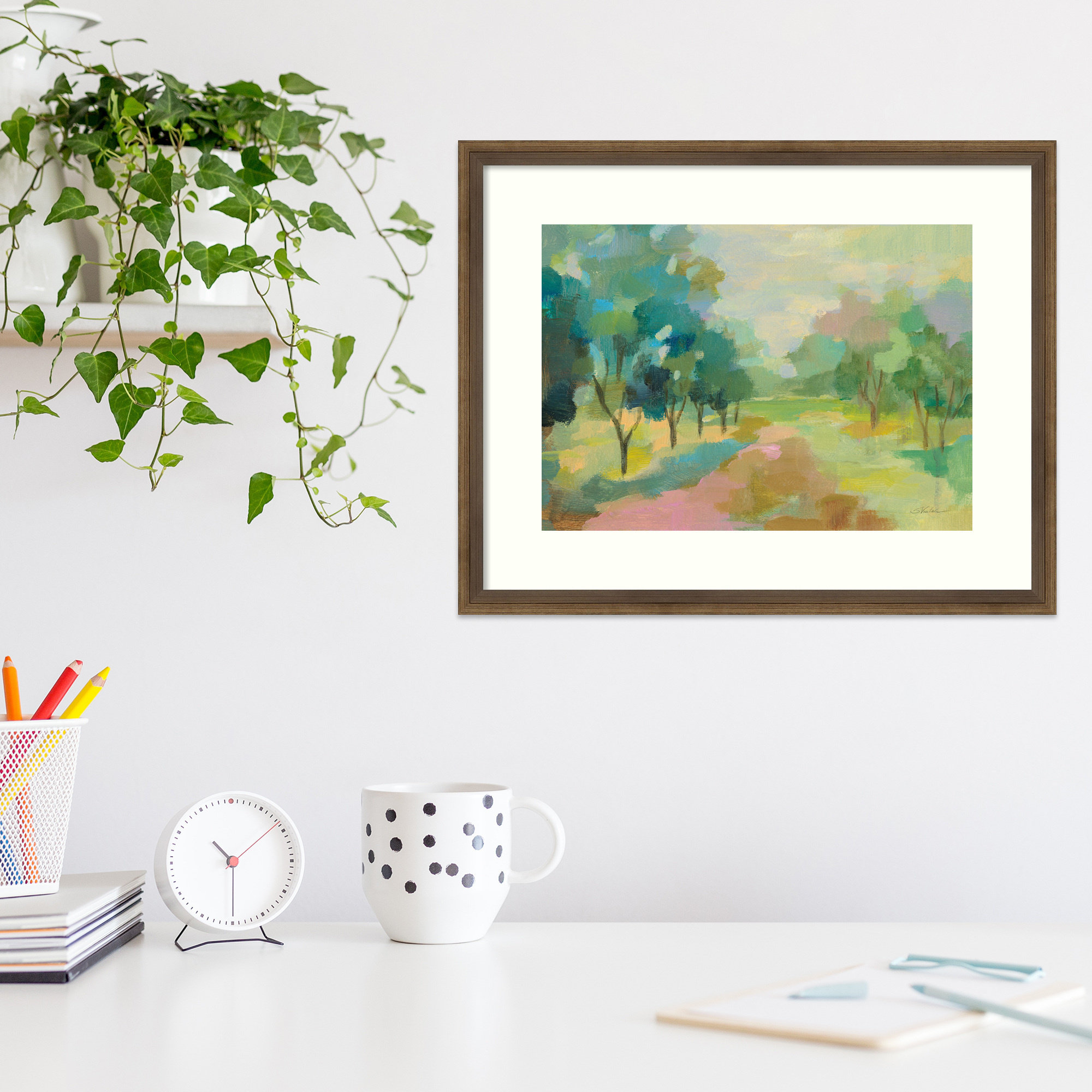 Sunrise Forest by Silvia Vassileva, 15" H x 19" W, Light Bronze Framed Paper
