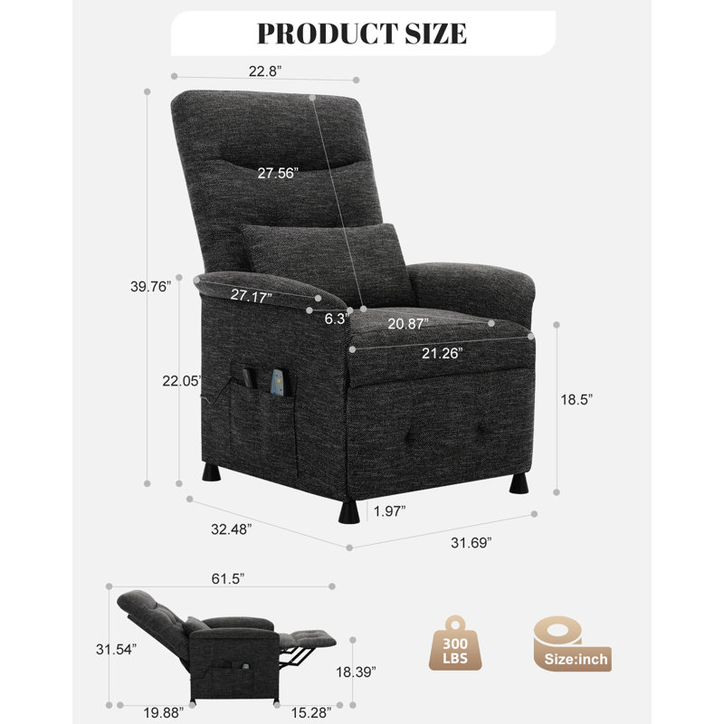 32" Wide Modern Soft Microfiber Comfortable Manual Recliner, Black