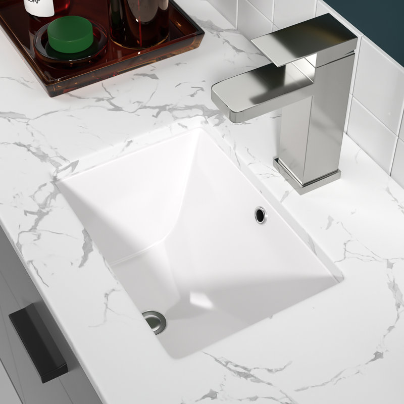 18" W x 13" D White Ceramic Rectangular Undermount Bathroom Sink with Overflow