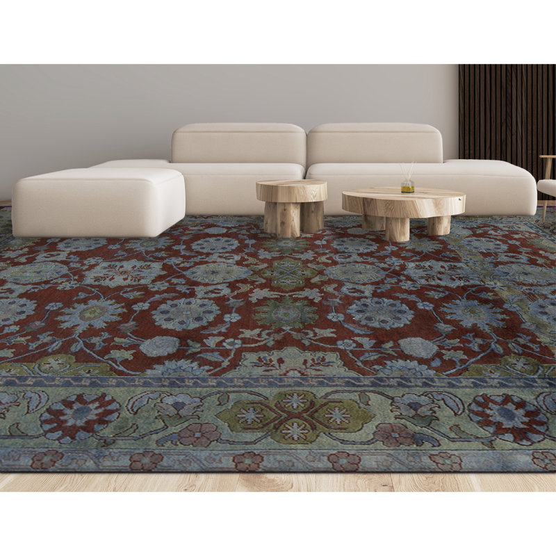 Wool Oriental Area Rug in Rust/Green/Gray